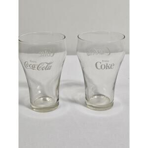Vintage Enjoy COKE COCA-COLA Clear White Lettering logo Glass Set Of 2